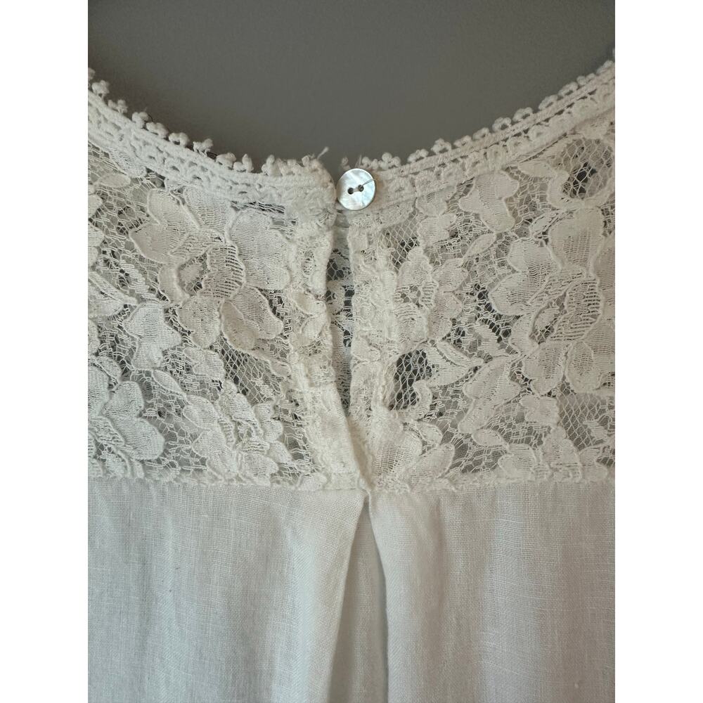 Lungo L'Arno Italy Women White Linen Lace Crochet Trim Blouse LS Top SZ M - Picture 5 of 9